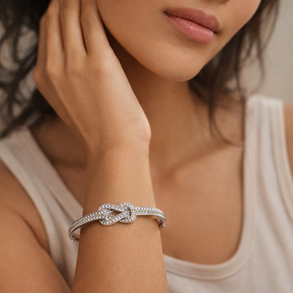 18K White Gold Filled Infinity Knot AAA CZ Luxury Bangle Bracelet 7.5”